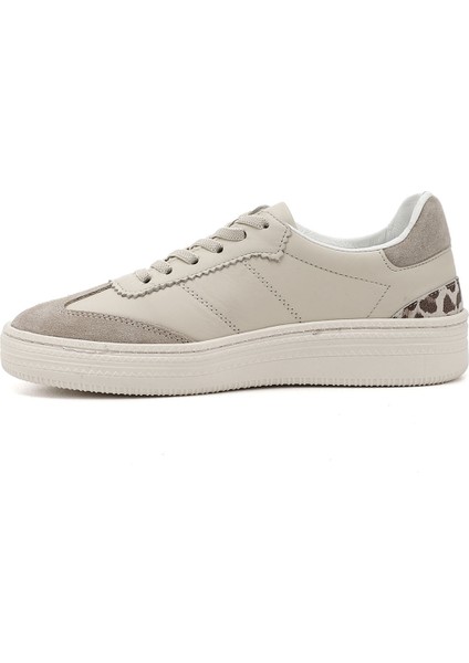 Kadın Bej Lastik Bağcıklı Hakiki Deri Sneaker