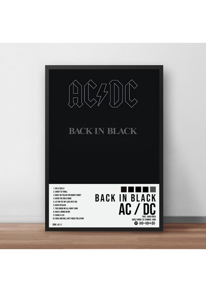 Ac / Dc - Back In Black Albüm Spotify Çerçeveli Poster Tablo