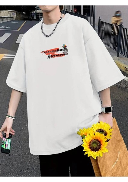Unisex Uzay Gezegen Baskılı Oversize T-Shirt fiyatları