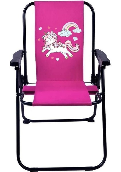Rainbow Unicorn 2-6 Yaş Lüx Çocuk Piknik Sandalyesi-Mini Kamp Sandalyesi-Pembe