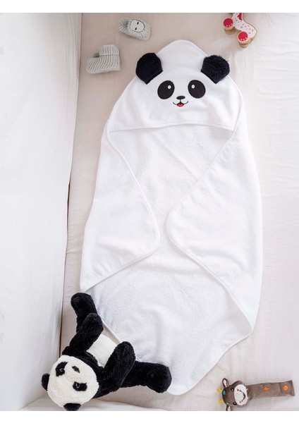 Pamuk Yumuşacık Kız-Erkek doğan/bebek Banyo Kundak Havlusu Beyaz/panda Desenli
