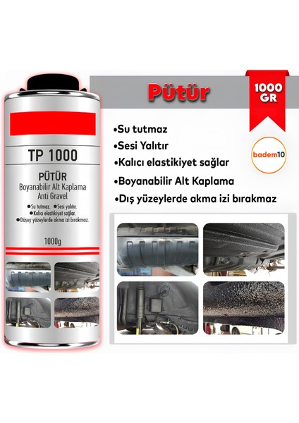 Pütür 1000 gr 1 kg Araç Araba Çamurluk Taş Darbe Koruma Su Tutmaz Ses Yalıtımlı Boyanabilir Kaplama