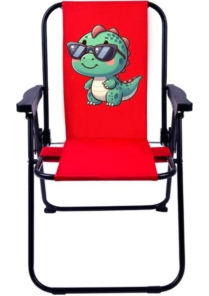 Baby Dinazor 2-6 Yaş Lüx Çocuk Piknik Sandalyesi-Mini Kamp Sandalyesi-Kırmızı
