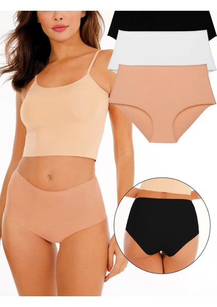 Kadın Yüksek Bel Dikişsiz Lazer Kesim Külot (Beli Lastikli) 3'lü Set