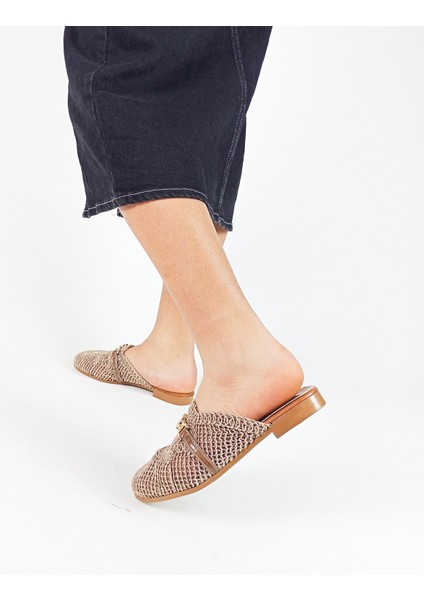 Vizon Renk Triko Örgü Taş Detaylı Dantelli Kadın Terlik fiyatları