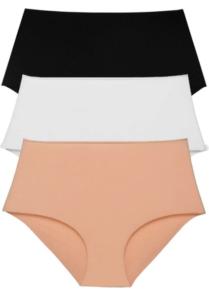 Kadın Yüksek Bel Dikişsiz Lazer Kesim Külot (Beli Lastikli) 3'lü Set