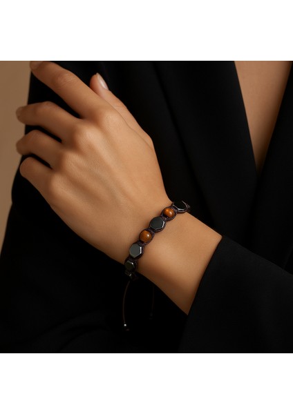 Kaplan Gözü - Hematit Doğal Taş Makrome Bileklik fiyatları