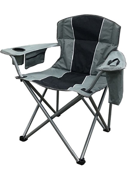 Xl Katlanır Büyük Kamp Sandalyesi Buz Bölmeli Gri Siyah