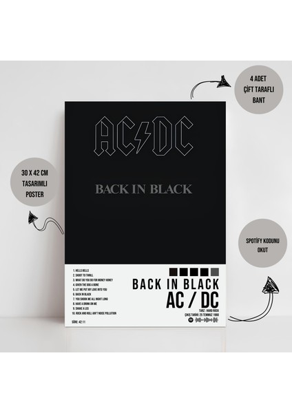 Ac / Dc - Back In Black Albüm Spotify Çerçevesiz Tasarım Poster