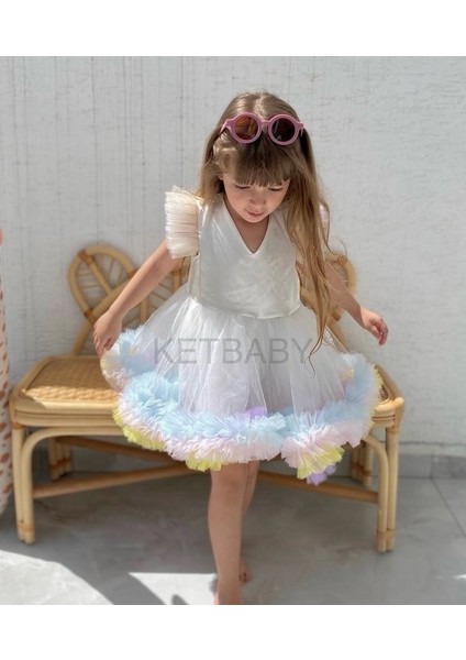 Kız Çocuk Kabarık Etekli Tütü Elbise Raınbow Ketbaby HPN003