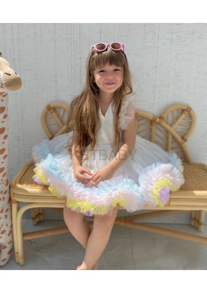 Kız Çocuk Kabarık Etekli Tütü Elbise Raınbow Ketbaby HPN003