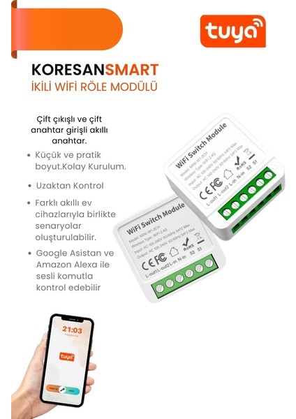 Ikili Wifi Tuya Röle Modülü