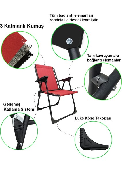 Natura Kamp Sandalyesi Katlanır Piknik Sandalye Dikdörtgen Bardaklıklı Kırmızı