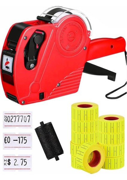 Etiket Makinesi Kırmızı 1 Adet Sarı 10 Rulo Sekiz Haneli Lira Dolar Euro Dayanıklı