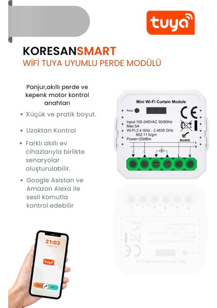 Wifi Tuya Uyumlu Perde Panjur Kepenk Modülü