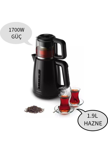 Ultra Premium Çay Makinesi, 1.9 L Kapasite, 360º Döner Taban, Kablo Sarıcı, Siyah