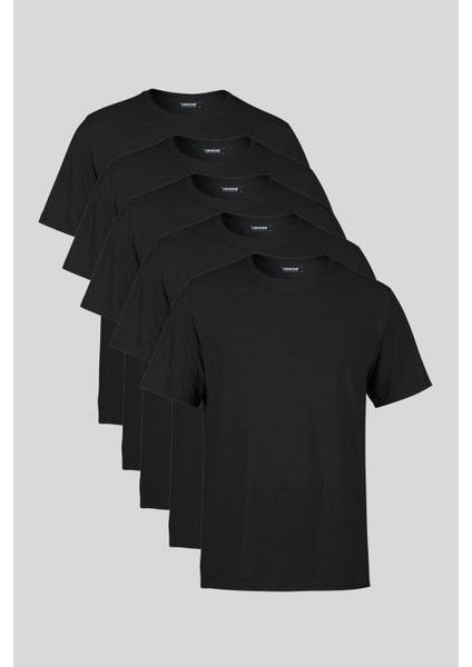 Erkek Çok Renkli T- Shirt Regular Fit Rahat Kesim Bisiklet Yaka 5'li Basic Tişört Paketi
