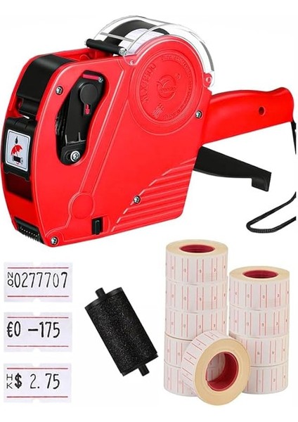 Etiket Makinesi Kırmızı 1 Adet Beyaz 10 Rulo Sekiz Haneli Lira Dolar Euro Dayanıklı