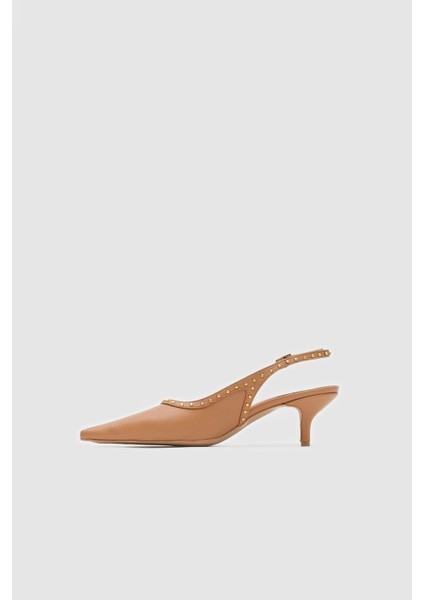 Bej Cilt Zınbalı Sivri Burun Kadın Topuklu Ayakkabı fırsatları