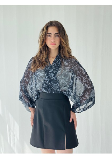 Tasarım Mini Kimono Kadın Antrasit