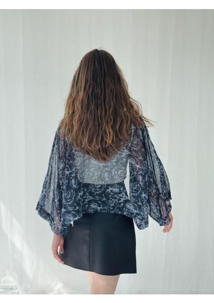 Tasarım Mini Kimono Kadın Antrasit