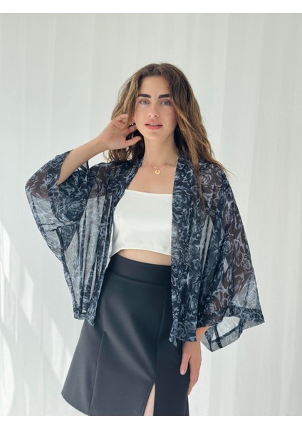 Tasarım Mini Kimono Kadın Antrasit