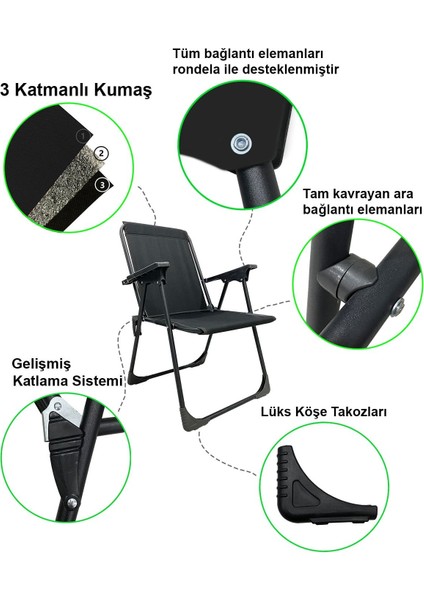 Natura 3 Adet Kamp Sandalyesi Katlanır Piknik Sandalye Dikdörtgen Bardaklıklı Siyah fiyatları