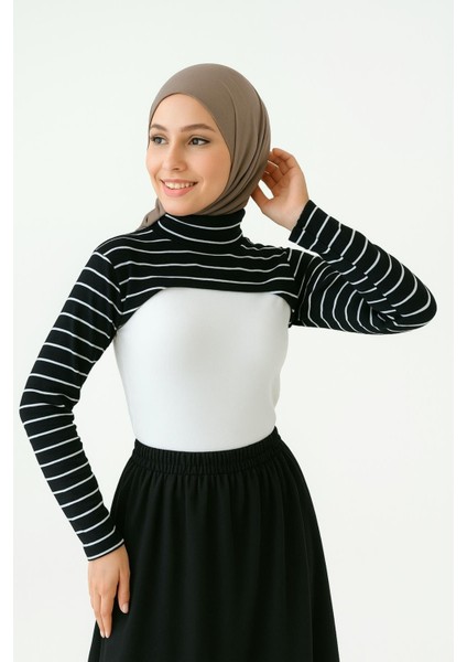 Dik Yaka Boyunluklu Kolluk - Pamuk Bolero Crop, Uzun Kollu Balıkçı Yaka, Rahat ve Şık Tasarım