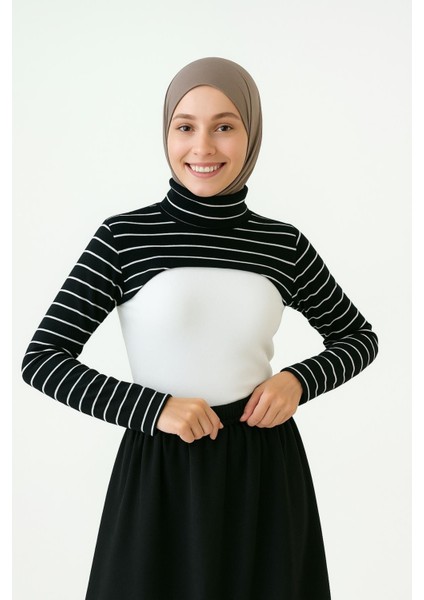 Dik Yaka Boyunluklu Kolluk - Pamuk Bolero Crop, Uzun Kollu Balıkçı Yaka, Rahat ve Şık Tasarım