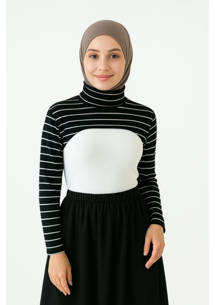 Dik Yaka Boyunluklu Kolluk - Pamuk Bolero Crop, Uzun Kollu Balıkçı Yaka, Rahat ve Şık Tasarım