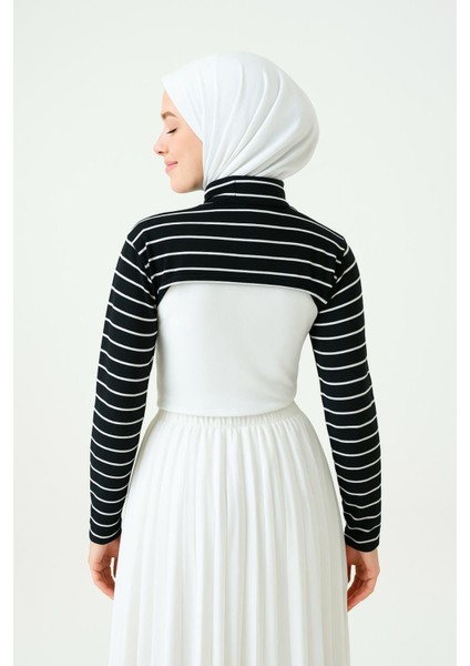 Dik Yaka Boyunluklu Kolluk - Pamuk Bolero Crop, Uzun Kollu Balıkçı Yaka, Rahat ve Şık Tasarım
