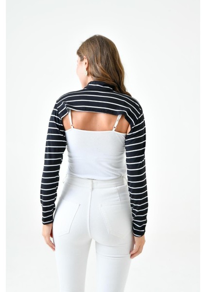 Dik Yaka Boyunluklu Kolluk - Pamuk Bolero Crop, Uzun Kollu Balıkçı Yaka, Rahat ve Şık Tasarım