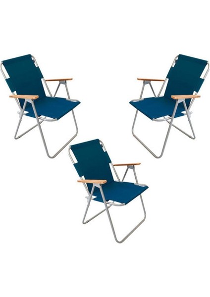 3 Adet Katlanır Kamp Sandalyesi Mavi
