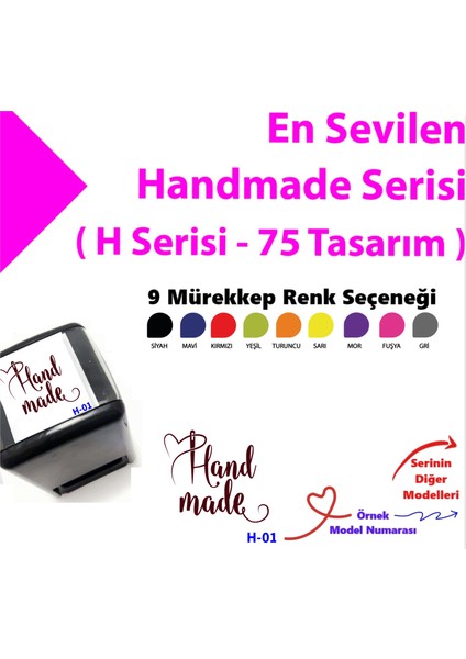 Handmade, El Yapımı, With Love Yazılı Kaşeler, Renkli Otomatik Kaşe, Butik Firmalara Kaşeler H Serisi