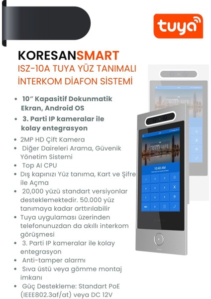 ISZ-10A Tuya Yüz Tanımalı Interkom Diafon Sistemi