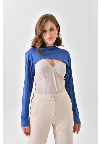 Dik Yaka Boyunluklu Kolluk - Pamuk Bolero Crop, Uzun Kollu Balıkçı Yaka, Rahat ve Şık Tasarım fırsatları