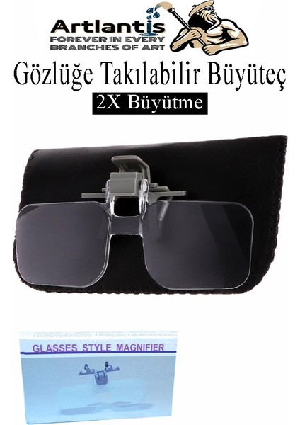 Gözlük Tipi Büyüteç 1 Adet 2x Büyütme Gözlük Üzeri Takılabilir Tak Çıkar Klipsli Büyüteç Optik Lens