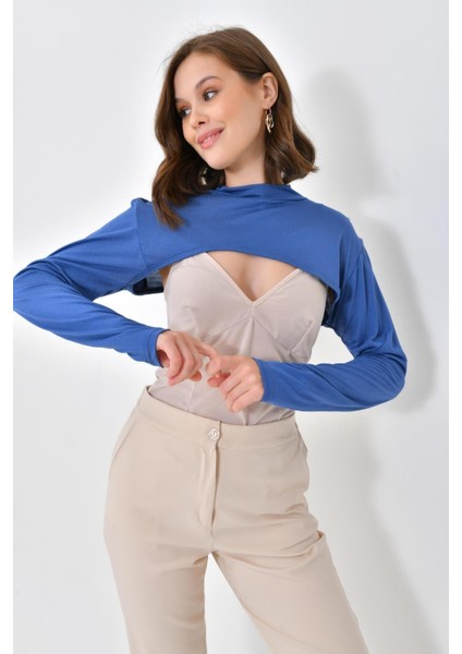 Dik Yaka Boyunluklu Kolluk - Pamuk Bolero Crop, Uzun Kollu Balıkçı Yaka, Rahat ve Şık Tasarım indirimleri