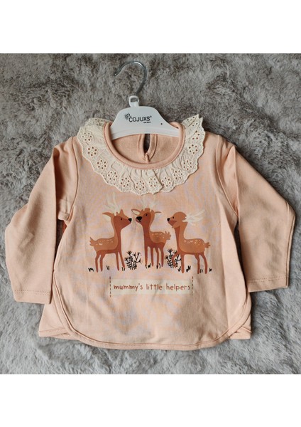 6-24 Ay Fisto Yakalı Geyik Desenli Kız Bebek/çocuk Alt Üst 2'li Takım fiyatları