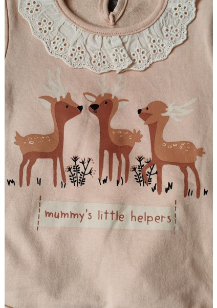 6-24 Ay Fisto Yakalı Geyik Desenli Kız Bebek/çocuk Alt Üst 2'li Takım modelleri