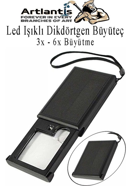 LED Işıklı Dikdörtgen Çekmeceli Büyüteç 1 Adet 3x 6x Büyütme Optik Lens El Tipi Mercek Çep Büyüteci Okul Ofis Büro