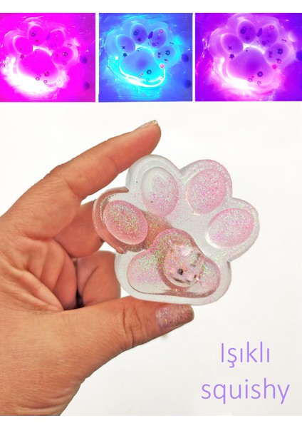 Işıklı Simli Şeffaf Pati Squishy Taba Sukuşi Yumuşacık 6 cm Pati Sukuşi - Pembe