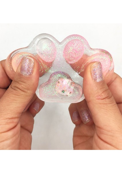 Işıklı Simli Şeffaf Pati Squishy Taba Sukuşi Yumuşacık 6 cm Pati Sukuşi - Pembe