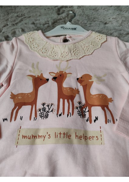 6-24 Ay Fisto Yakalı Geyik Desenli Kız Bebek/çocuk Alt Üst 2'li Takım fiyatları