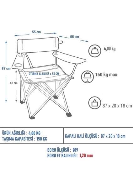 150 kg Taşıma Kapasiteli Jumbo Boy Xl Kamp Sandalyesi, Yeşil (2 Yıl Garanti) fırsatları