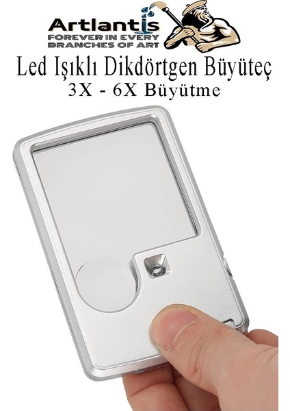 LED Işıklı Kart Tipi Büyüteç 1 Adet 3x 6x Büyütme Lens El Tipi Mercek Cep Büyüteç Kılıflı Okul Büro Ofis