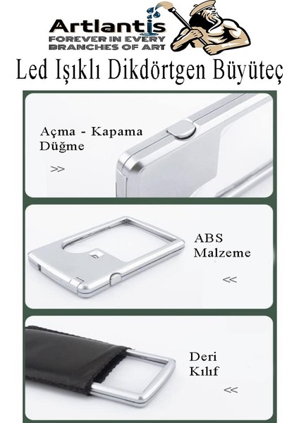LED Işıklı Kart Tipi Büyüteç 1 Adet 3x 6x Büyütme Lens El Tipi Mercek Cep Büyüteç Kılıflı Okul Büro Ofis