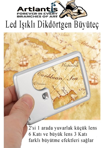 LED Işıklı Kart Tipi Büyüteç 1 Adet 3x 6x Büyütme Lens El Tipi Mercek Cep Büyüteç Kılıflı Okul Büro Ofis