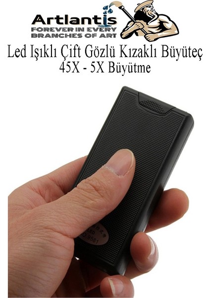 LED Işıklı Çift Gözlü Kızaklı Büyüteç 1 Adet Mor Işıklı 45X 5x Büyütme Lens El Tipi Lup Mercek Büyüteç Okul Büro Ofis