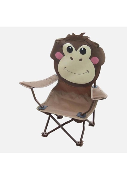 Katlanır Çocuk Kamp Sandalyesi Koltuğu Maymun Desenli Taşıma Kılıfsız
